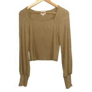 PST Los Angeles Sweater Women Large Ribbed Square Neckline Stretch NWT